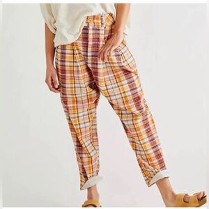 ✨ NWT Free People Mustard Combo Plaid Slouchy Pants Size‎ XS ✨
